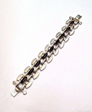 Awesome Taxco Mexico Heavy.  950 Silver And Onyx " Spine " Bracelet
