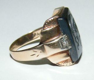 10K Yellow Gold and Diamond Intaglio Carved Hematite Ring 3