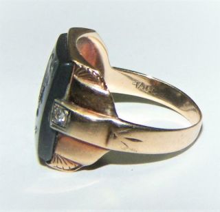10K Yellow Gold and Diamond Intaglio Carved Hematite Ring 4