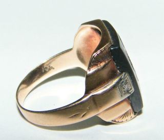 10K Yellow Gold and Diamond Intaglio Carved Hematite Ring 5