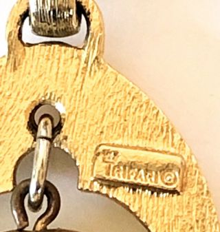 Vtg 16” Trifari Gold Tone Jade Green (lucite) Bead Waterfall Necklace & Earrings 4