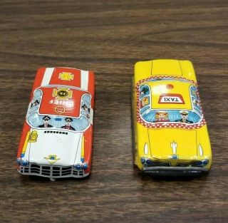 Vintage Tn Tin Litho Taxi Cab Friction Car And Fire Chief Body Made In Japan