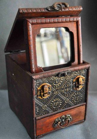 Collectable Old Tibet Boxwood Handwork Carve Flower Mirror Souvenir Jewelry Box