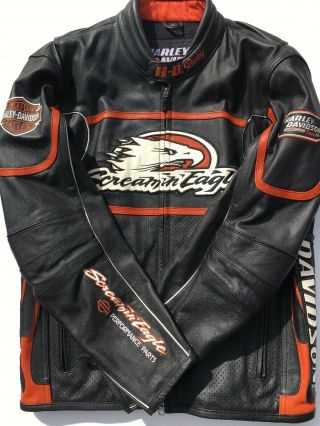 Rare Harley Davidson Screamin Eagle Raceway Leather Jacket Men ' s Large Armored 2