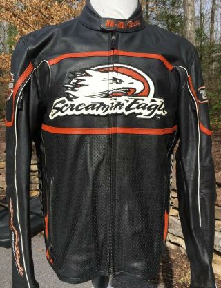 Rare Harley Davidson Screamin Eagle Raceway Leather Jacket Men ' s Large Armored 6