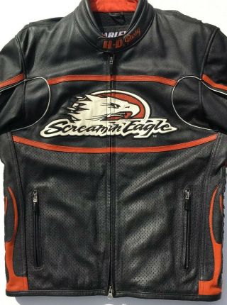 Rare Harley Davidson Screamin Eagle Raceway Leather Jacket Men ' s Large Armored 7