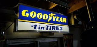 Vintage Lighted 2 Sided Goodyear Tire Sign - 1970 