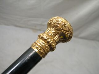 Early Monogram Presentation Gold Filled Top Cane Ornate Walking Stick Victorian