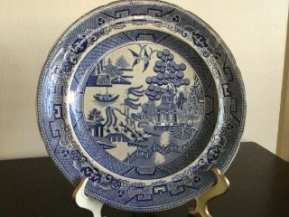 Export Classic Porcelain Blue & White Plate With Old Style Landscape Motif