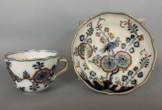 Antique Meissen Cobalt Blue And Gold Cup And Saucer Chinoiserie Rock And Bird
