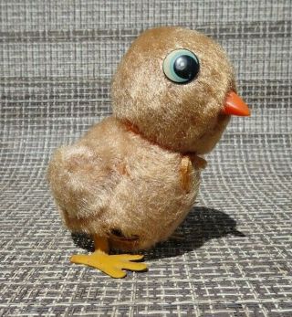 Near Vintage Made In Japan Fuzzy Baby Chick Tin Wind - Up Toy