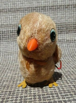 NEAR VINTAGE MADE IN JAPAN FUZZY BABY CHICK TIN WIND - UP TOY 3