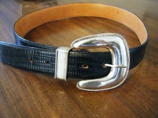 Max Leather Teju Lizard Belt W/ Sterling Silver Buckle - Size 34