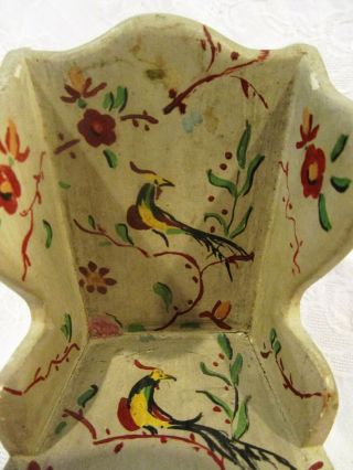 OLDER / VINTAGE DOLLHOUSE MINIATURE WINGBACK HAND PAINTED CHAIR - FLORAL,  BIRDS 2