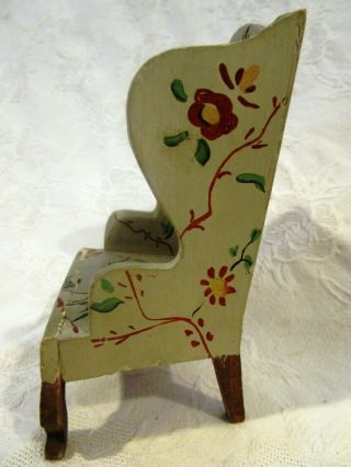 OLDER / VINTAGE DOLLHOUSE MINIATURE WINGBACK HAND PAINTED CHAIR - FLORAL,  BIRDS 3
