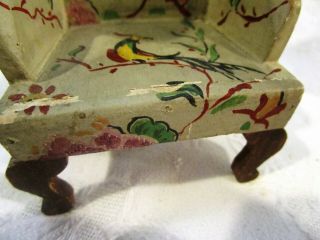 OLDER / VINTAGE DOLLHOUSE MINIATURE WINGBACK HAND PAINTED CHAIR - FLORAL,  BIRDS 7