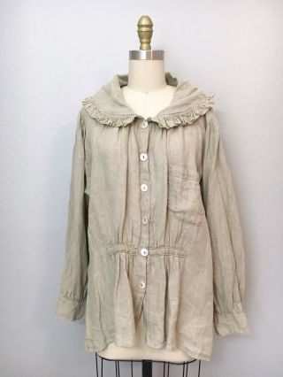 Magnolia Pearl Vintage Style Linen Ruffle Top Jacket Peter Pan Collar One Size