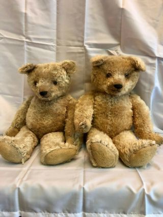 Two Antique 22 " Mohair American Teddy Bears From Around The 1940s.
