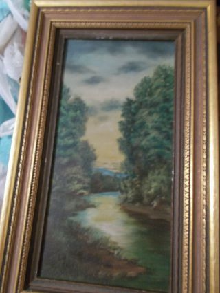 Vintage Medium Oil Landscape Painting Of River/wood Scenery