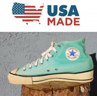 Vtg 80s Made In Usa Converse All Star Chuck Taylor Hi Top 11 Aqua Turquoise Blue