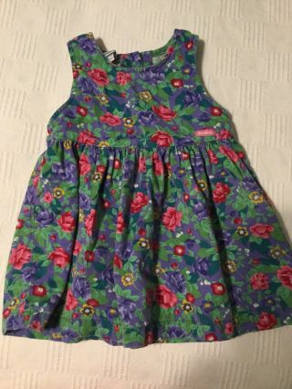 Vintage Oshkosh Bgosh Multicolor Floral Sun Dress Jumper 3 Made In Usa