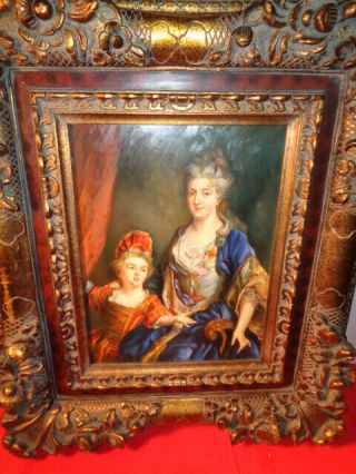 Vintage/antique Oil On Board Maria Theresa & Daughter Painting Signed (12 By 16 "