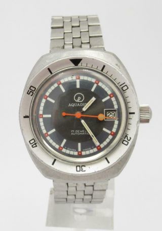 1970s Vintage Aquadive Stainless Steel 17j 17 Jewels Automatic Date 10906 Watch