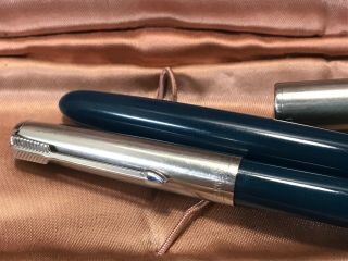 Vintage Parker 51 Pen and Pencil Set In Case Teal Blue & Stainless 6