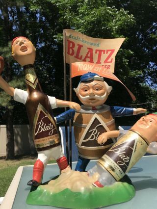 Vintage Blatz Beer Baseball Statue Safe at Home with Flags - 6