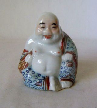 Vintage Chinese Porcelain Figure: Laughing Buddha : 9 Cm High 2 Blue Robe