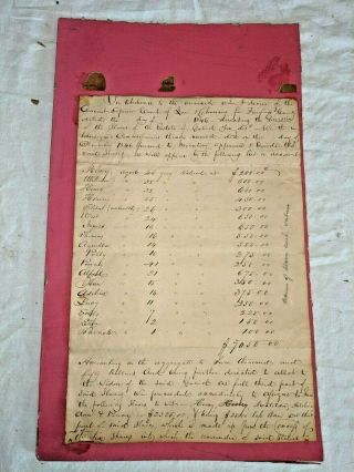 Antique 1846 Fairfax County Virginia Slave Estate Division Historic Document