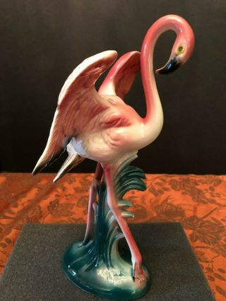 Vintage Large 10 1/4 " Ceramic Flamingo Figurine With Wings Open -