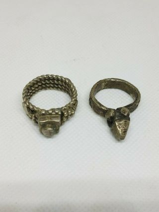 Two Antique Silver Yemeni Bedouin Old Jewish Rings Size 7 & 9