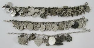 Vtg Beta Sigma Phi Sorority Charm Bracelets Heart Star Sterling Silver 1950 - 80 