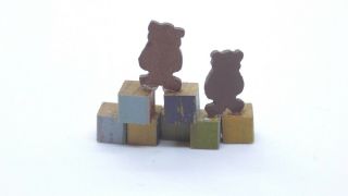 KAREN MARKLAND Artisan Dollhouse Miniature 1:12 BEARS WOOD BLOCK Signed IGMA 3