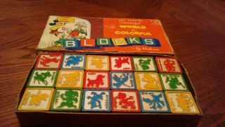 Vintage 18 Walt Disney Wonderful World Of Colorful Wood Alphabet Blocks