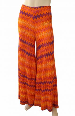 Missoni Orange Label Vintage Wide - Leg Zig Zag Knit Palazzo Pants S
