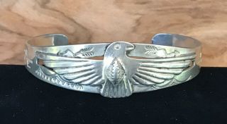 Vintage Harvey Era - Southwestern Thunderbird Silver Cuff Bracelet