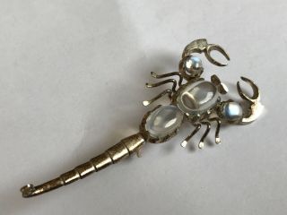 Vintage silver moonstone Scorpion brooch pin.  2 3/4”. 2
