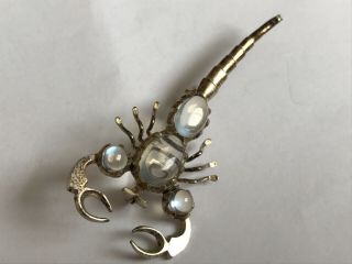 Vintage silver moonstone Scorpion brooch pin.  2 3/4”. 3