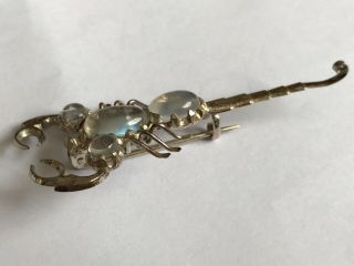 Vintage silver moonstone Scorpion brooch pin.  2 3/4”. 4