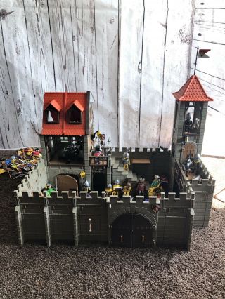 Vintage 1977 Playmobil Castle Medieval Knights 3450 W/ Figures & Accessories