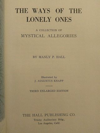 MANLY P HALL The Ways of The Lonely Ones Hardcover Vintage Scarce 1925 2