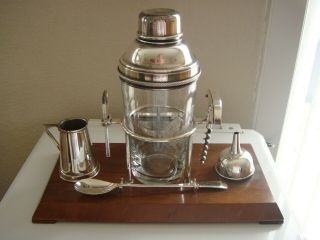 Vintage Silver Plate Cocktail Shaker Set & Stand By P.  B.  S Ltd Of London