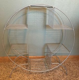 Vintage Mcm Metal Wire Circle Plant Stand Floor Shelf - 4 Tier Atomic Ranch