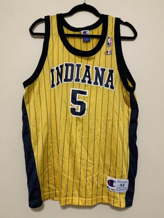 Vtg 90s Nba Indiana Pacers Jalen Rose 5 Pinstripe Champion Jersey Men’s Sz 44