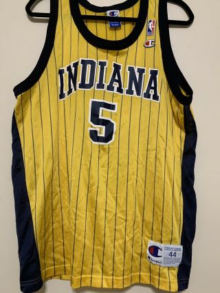 Vtg 90s NBA Indiana Pacers Jalen Rose 5 Pinstripe Champion Jersey Men’s Sz 44 2