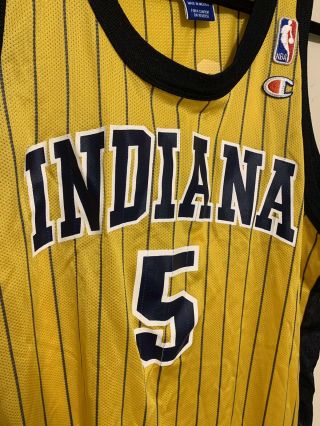 Vtg 90s NBA Indiana Pacers Jalen Rose 5 Pinstripe Champion Jersey Men’s Sz 44 4