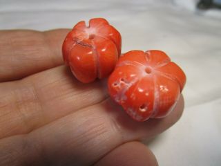Stunning Rare Atq Vtg Carved Untreated Salmon Red Coral Big Beads Estate