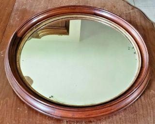 Vintage Antique Large Round Wooden Mirror 24  Diameter